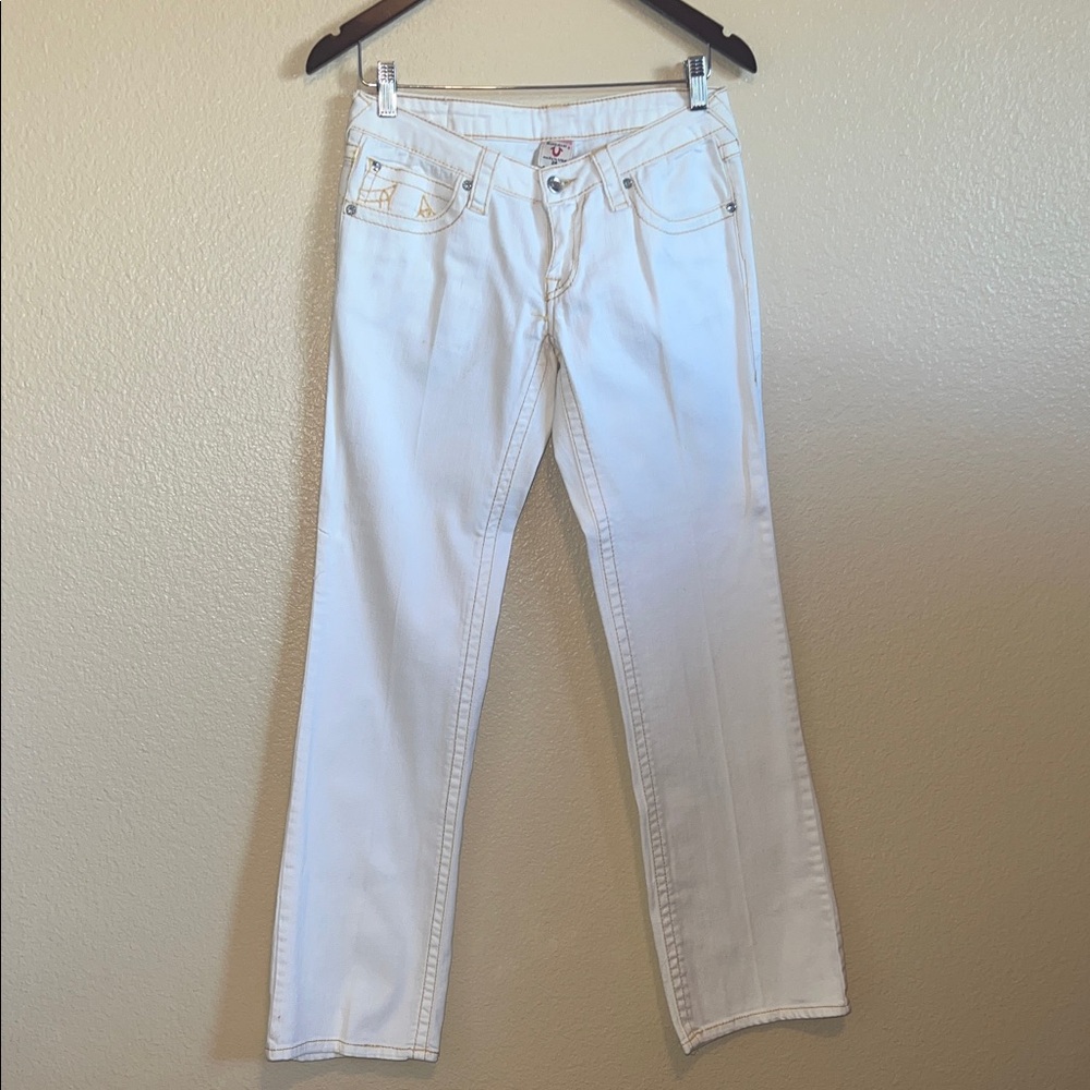 True Religion Women's White Straight Leg Jeans
